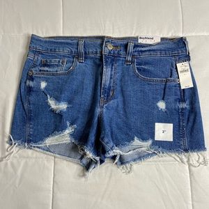 Blue ripped boyfriend denim shorts